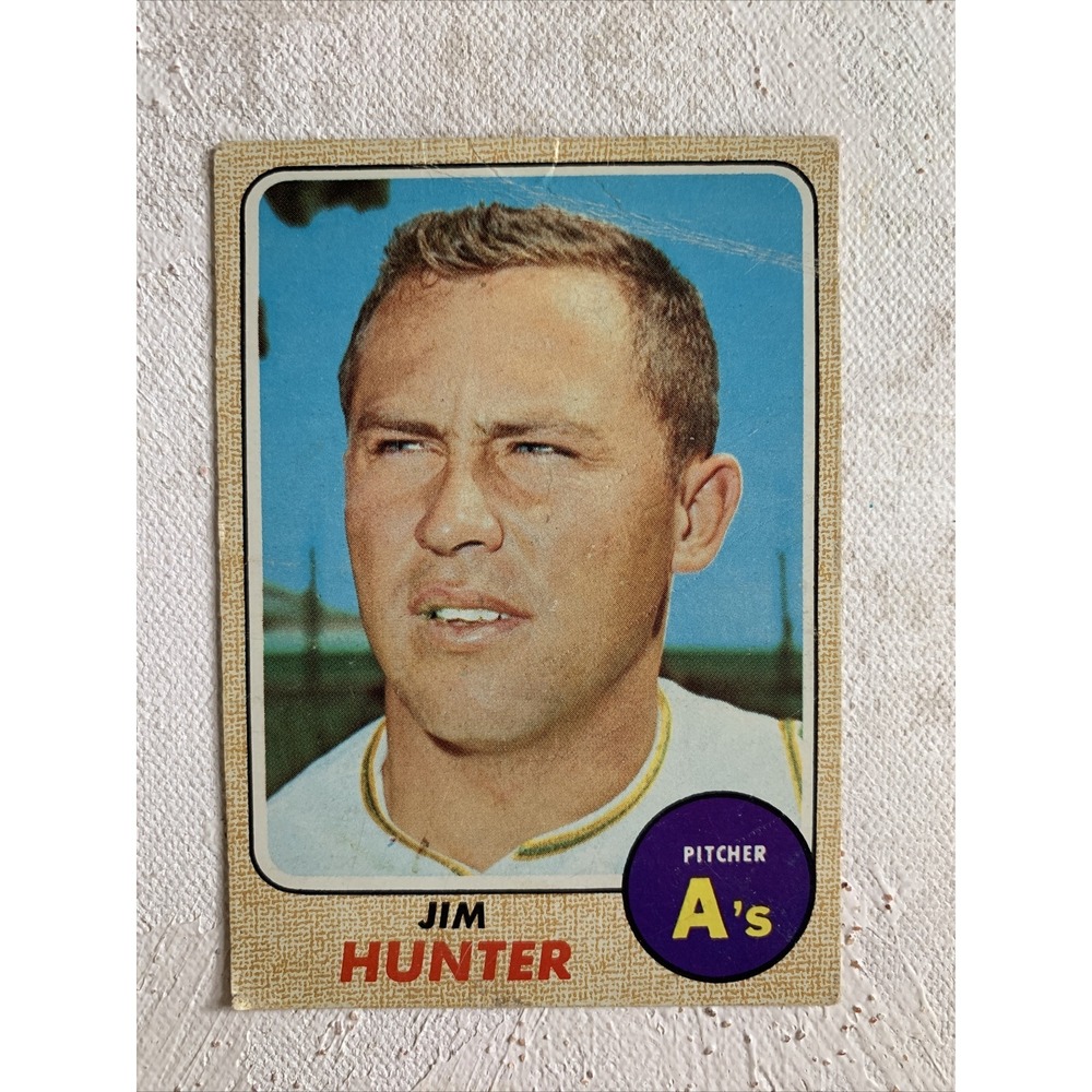 1968 TOPPS #385 JIM CATFISH HUNTER VG CONDITION VINTAGE BASEBALL CARD HOF